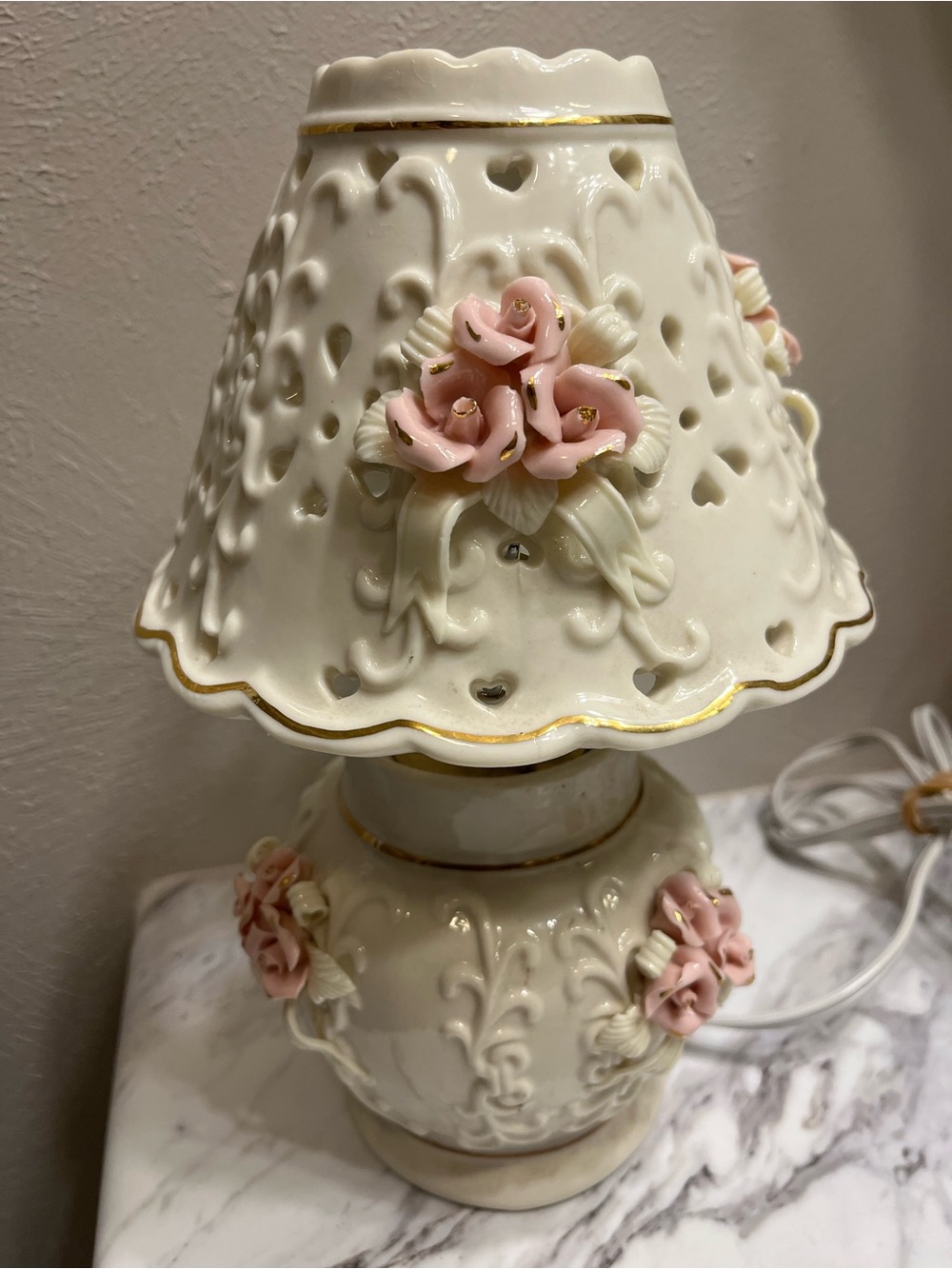 Lenox White and Pink Porcelain Floral Accent Lamp